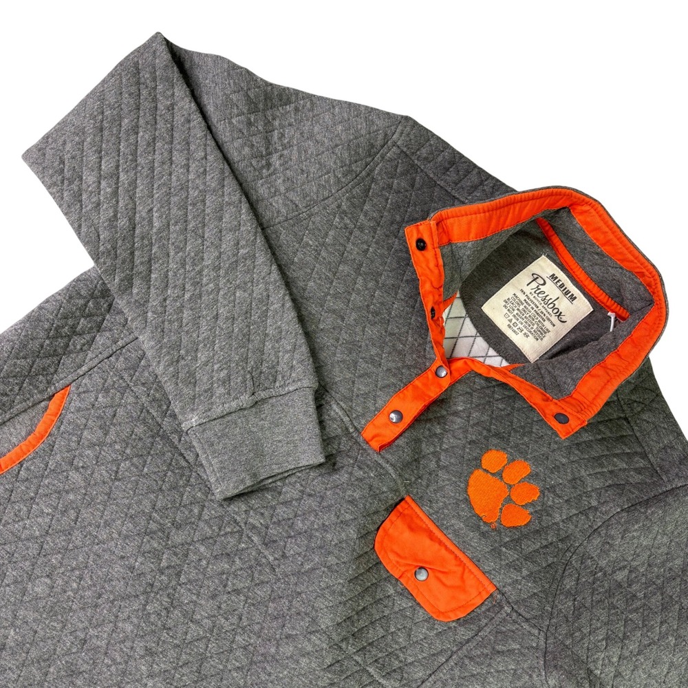 Pressbox Clemson Tigers Quilted Pullover Sweatshirt Gray Orange Womens Medium